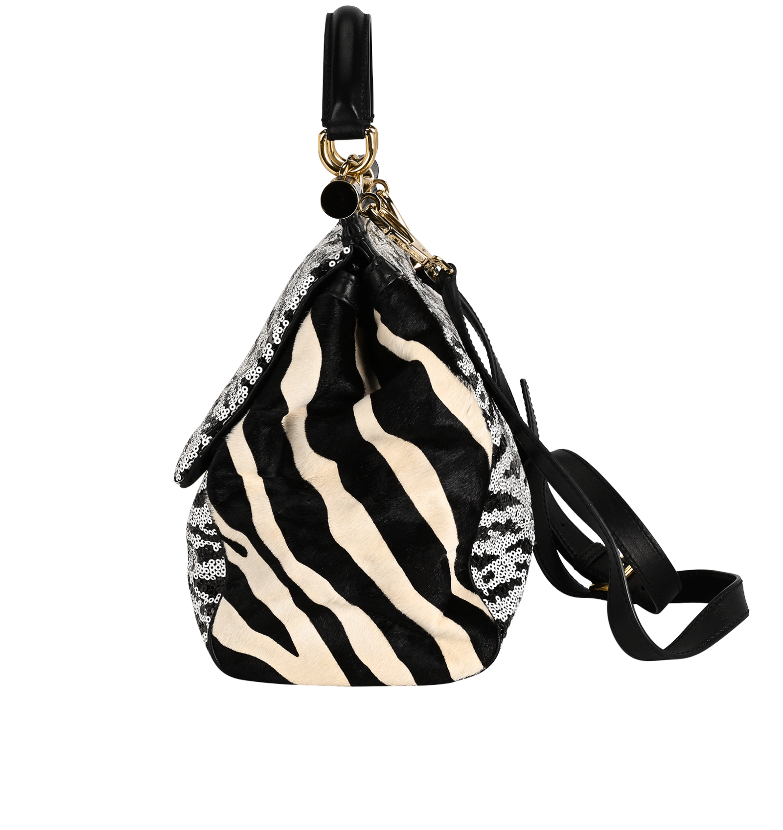 Miss Sicily Sequin Bag, &pound;275, Handbags, Black/White, Leather/Pony / Calfhair, Bottom view